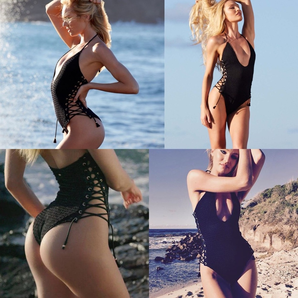 Candice Swanepoel One piece plunge front ruched swim suit